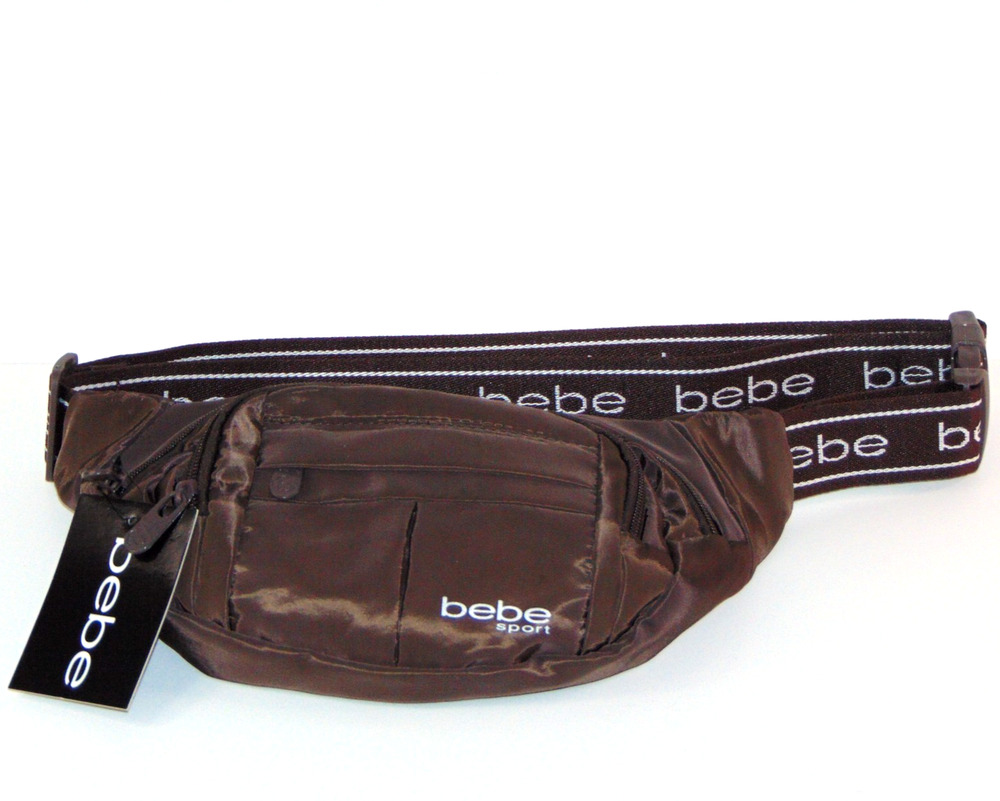 Bebe Sport Brown Nylon Waist Bag Fanny Pack Multiple Zip Pockets NWT